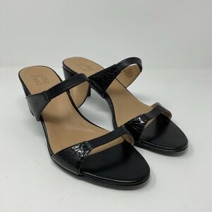 Naturalizer Venus Sandals Womens 12M Black Leather Straps Slip On Block Heel
